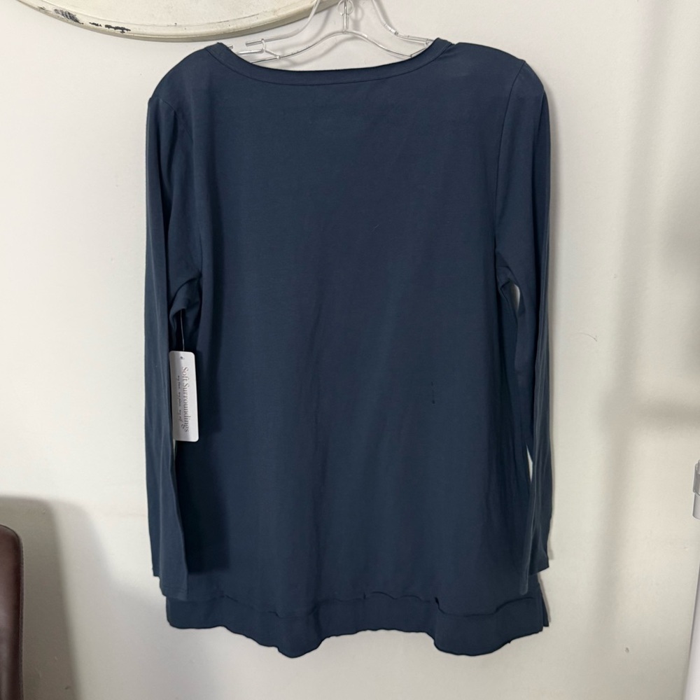 Soft Surroundings Riva Tunic Top Blue Long Sleeve Large Cozy Lagenlook - Picture 2 of 8